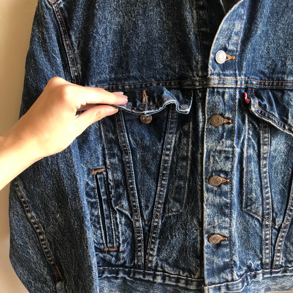 Levi 1980s 57514 USA Dark Acid Wash Denim Jean Jacket - Picture 5 of 9